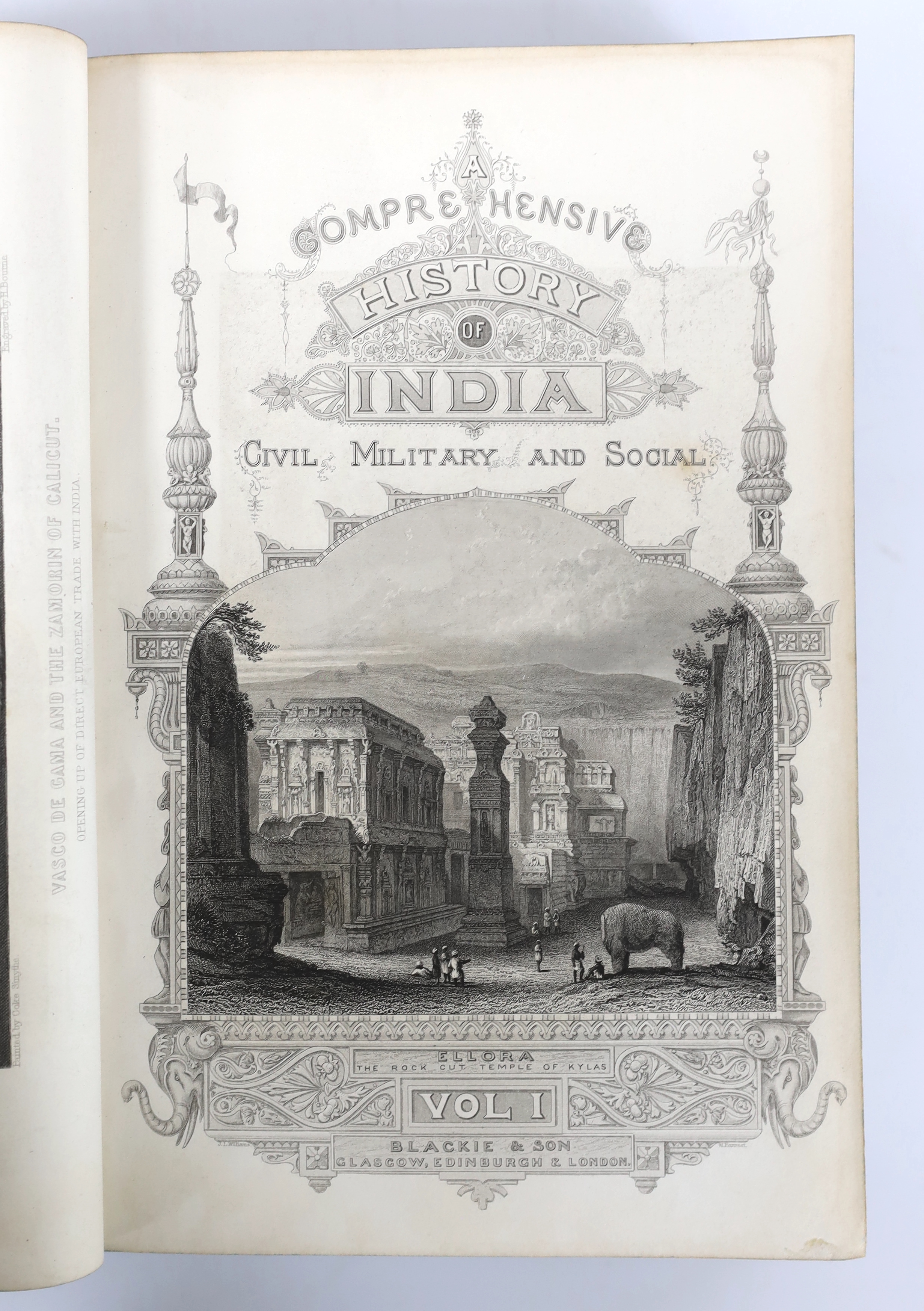 Beveridge, Henry - A Comprehensive History of India, Civil, Military and Social, from the first landing of the English....including an outline of the early history of Hindoostan. 3 vols. engraved pictorial and printed ti